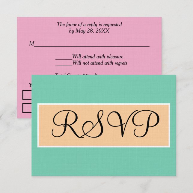 Casamento Resposta Seafoam Verde Rosa (Frente/Verso)