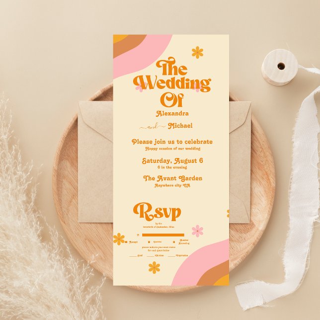 Casamento Retro Groovy com Onda Rosa e Dourada (Criador carregado)