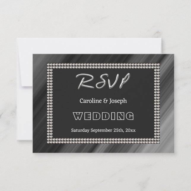 Casamento Retro Preto e Branco, Pérolas RSVP (Frente)