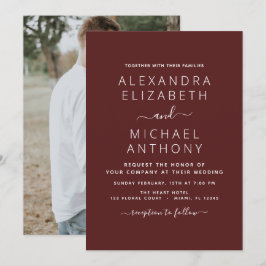 Casamento Romântico Burgundy com Convite Fotográfi