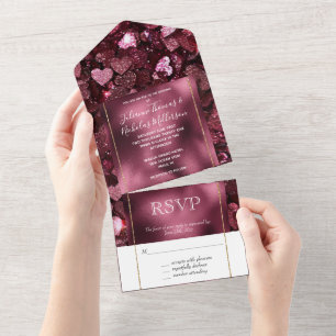 Casamento Romântico Burgundy Glitzy Hearts