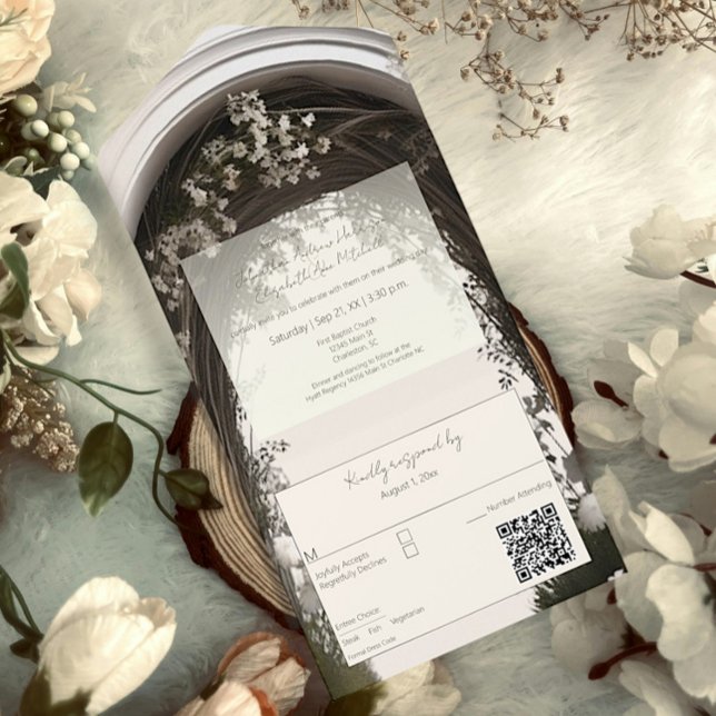 Casamento Romântico de Arca Botânica (Romantic Boho Botanical Arch Wedding All in One Invitation)