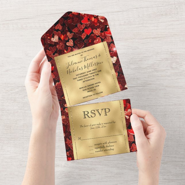 Casamento Romântico de Dourados Corações Leves (Aba destacável)