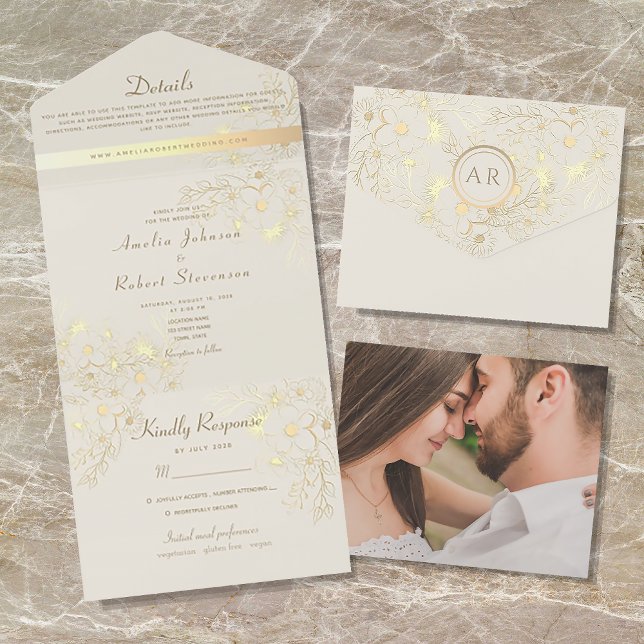 Casamento Romântico Floral Champanhe Dourado (Criador carregado)