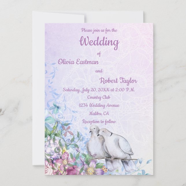 Casamento romântico personalizado de pombas branca (Frente)