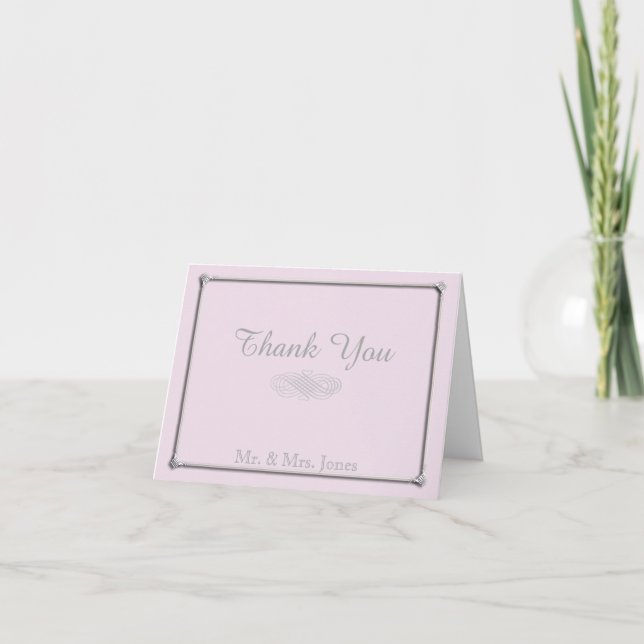 Casamento Romântico Rosa e Cinza: Agradecimento (Frente)