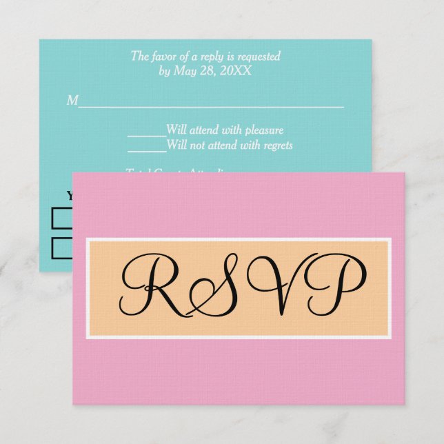 Casamento Rosa Bege Azul Marinho RSVP (Frente/Verso)