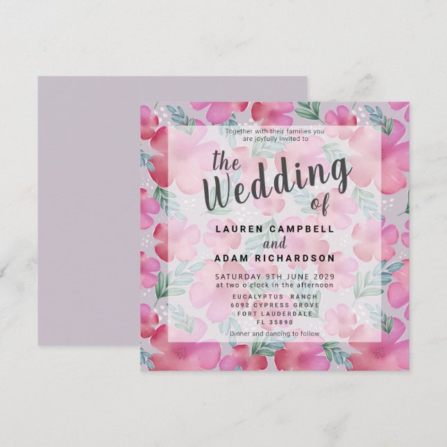 Casamento Rosa Bege Floral Boho Aquarela  (Frente/Verso)