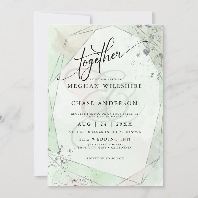 CASAMENTO | Rosa de Mint Silver Dappled Watercolor (Frente)