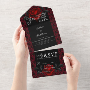 Casamento Rosa Vermelha Damasco Gótico
