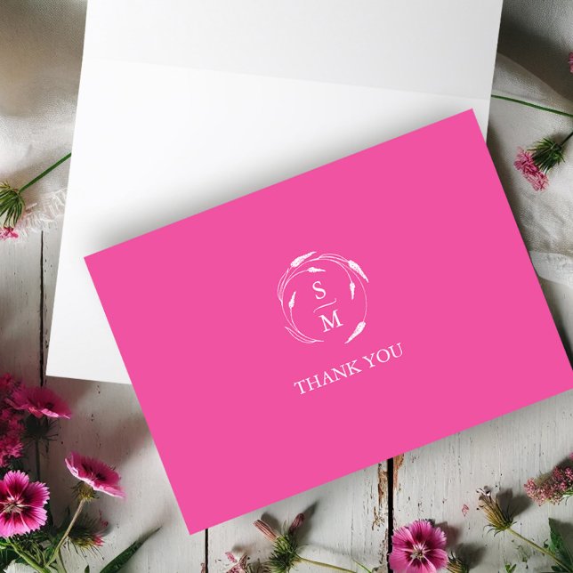 Casamento Rosa Vibrante Obrigado Modelos de Cartõe (Wedding thank you card vibrant pink floral line art by Victoria Grigaliunas Do Tell A Belle)