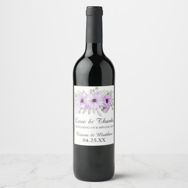 Casamento Roxo Floral Favorece Rótulo De Vinho (Frente)