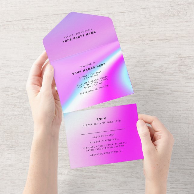 Casamento Roxo Holográfico Moderno Elegante (Aba destacável)