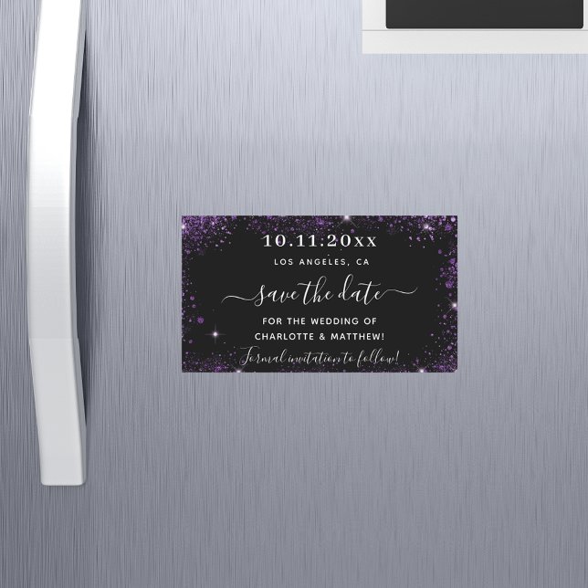 Casamento roxo preto salve o ímã de data (Criador carregado)