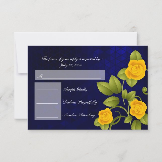 Casamento RSVP Azul Escuro e Rosa Amarelo (Frente)