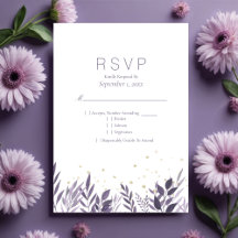 Casamento RSVP Botânico de Glitter Dourado Roxo