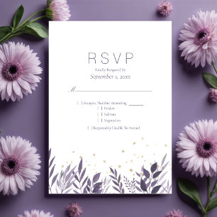 Casamento RSVP Botânico de Glitter Dourado Roxo