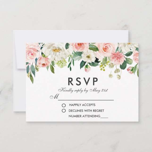 Casamento RSVP Branco Cor Floral Cor-de-Rosa (Frente)