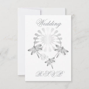 Casamento RSVP Card Silver Dragonflies Heart