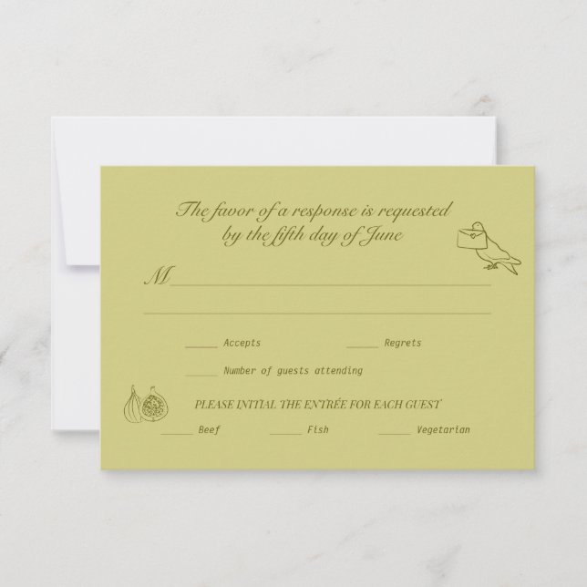 Casamento RSVP Chartreuse Olive Ilustrada (Frente)
