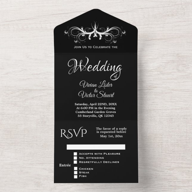 Casamento Rsvp Clássico Negro e Branco (Interno)