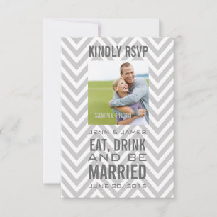 Casamento RSVP Comer Beber Ser Casado Chevron Cinz