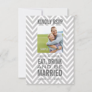Casamento RSVP Comer Beber Ser Casado Chevron Cinz