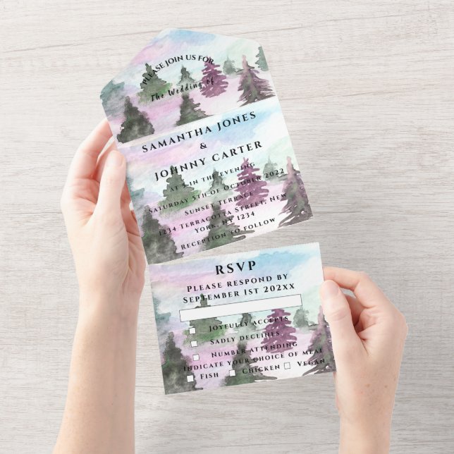 Casamento RSVP da Floresta de Pinheiros de inverno (Aba destacável)