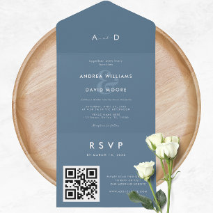 Casamento RSVP de Ampersand Azul Moderno e Código