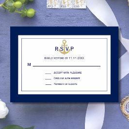Casamento RSVP de Âncora Dourada Azul de Marinho N