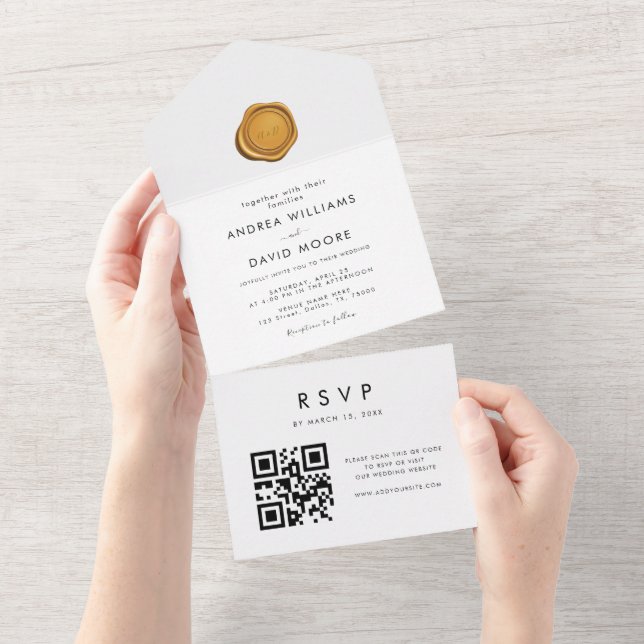 Casamento RSVP de Código QR de Código de Cera Dour (Aba destacável)