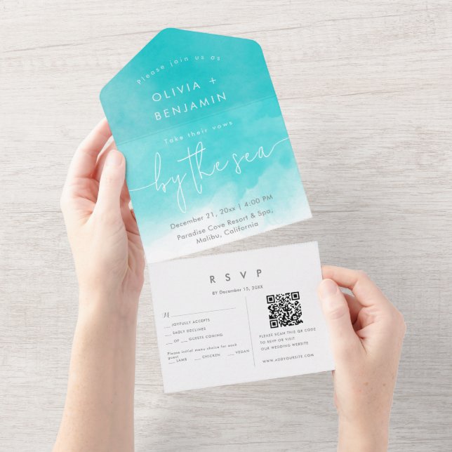 Casamento RSVP de Código QR de Destino de Praia Co (Aba destacável)