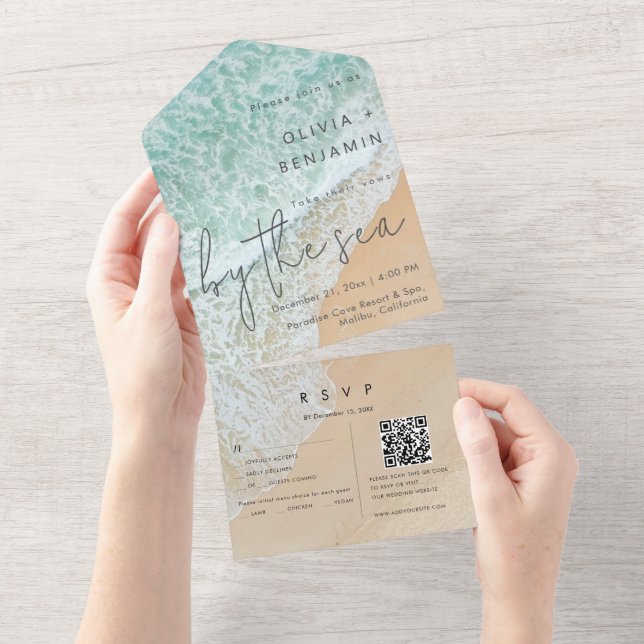 Casamento RSVP de Código QR de Destino de Praia Co (Aba destacável)