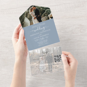 Casamento RSVP de Código QR de Foto Azul 2 Simples