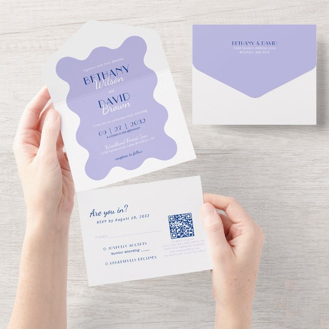 Casamento RSVP de Código QR de lavanda e Onda Azul (Criador carregado)