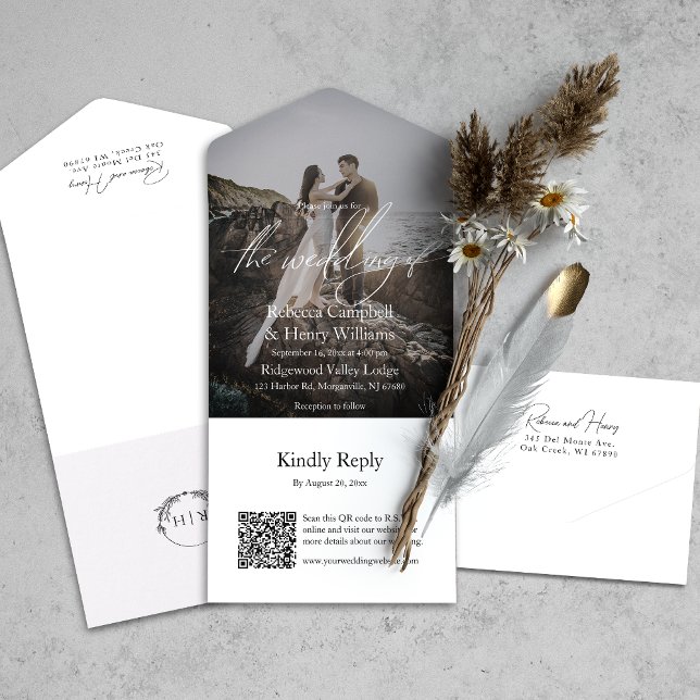 Casamento RSVP de Código QR de Script de Foto Mode (All-in-one wedding invitation with QR code to RSVP - Simplify and save time for you and your guests.)