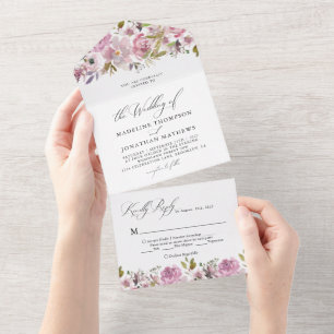 Casamento RSVP de Cores d'Água de Mauve Purple Flo