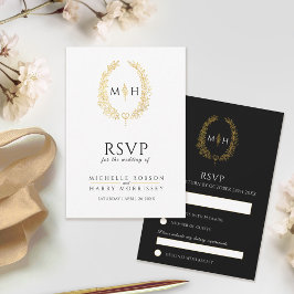 Casamento RSVP de cupão de folha negra e dourada