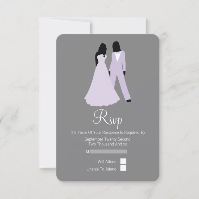 Casamento RSVP De Duas Noivas (Lilac E Cinza) (Frente)