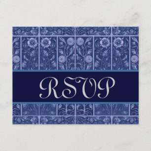 Casamento RSVP de Flores de Vintagem Azul e Meia-N