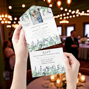 Casamento RSVP de Foto de Lavanda Rústica Eucalypt