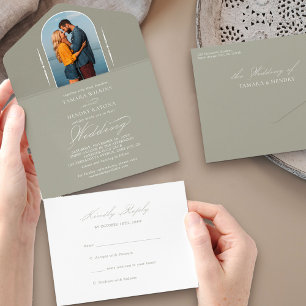 Casamento RSVP de Foto Verde do Elegante Calliogra
