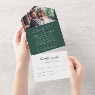 Casamento RSVP de Foto Verde Elegante Moderno Emer