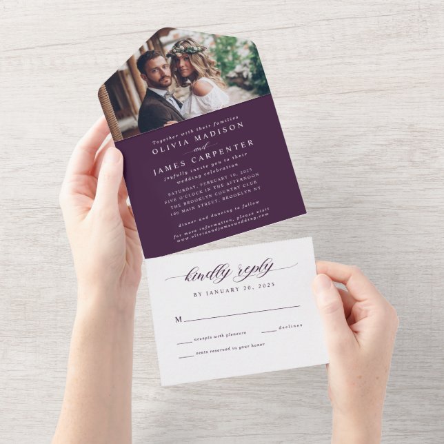 Casamento RSVP de Foto Violeta Roxo Elegante Moder (Aba destacável)