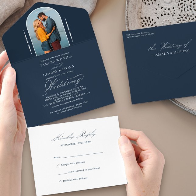 Casamento RSVP de Fotografia Azul do Marinho de Ca (Criador carregado)