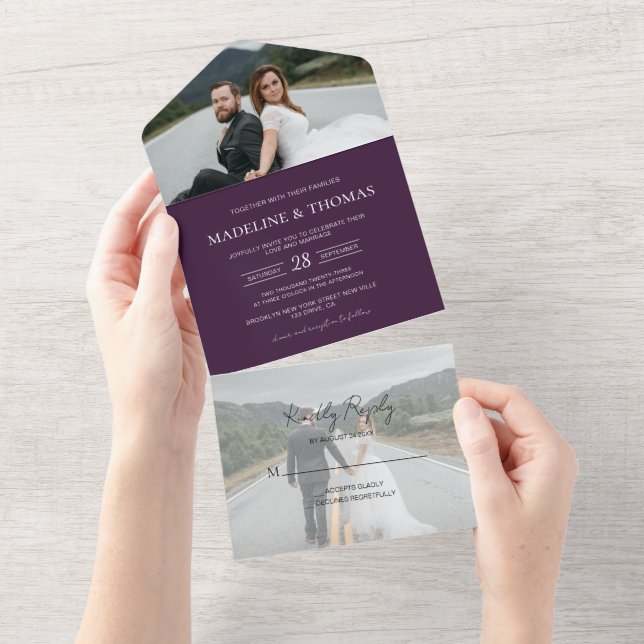 Casamento RSVP de Fotografia com Violeta Roxo 2 Mo (Aba destacável)