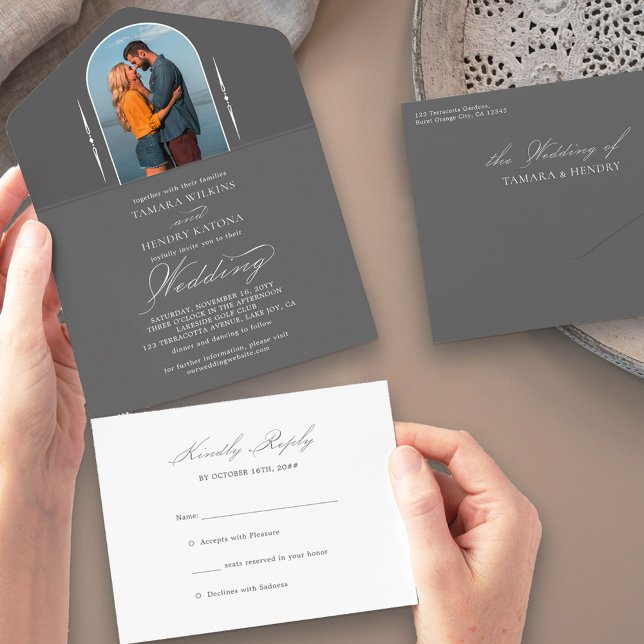 Casamento RSVP de Fotografia da Cinza de Calligraf (Criador carregado)
