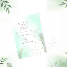 Casamento RSVP de Glitter Botânico Verde Radiante