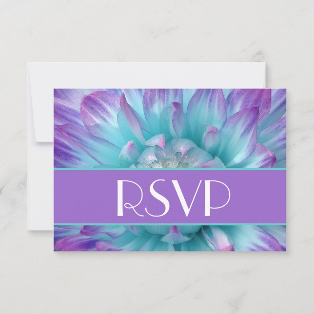Casamento RSVP de Pétalas de Dália Roxa e Azul (Frente)