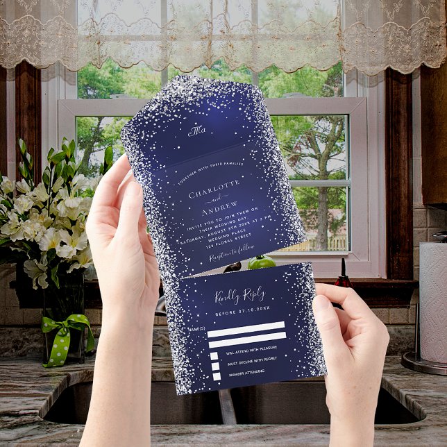 casamento rsvp de prata azul marinho (Criador carregado)